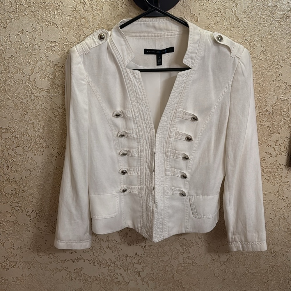 White House Black Market Ponte Military White Cropped Jacket / Blazer - Picture 3 of 12